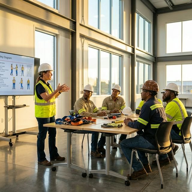 Instructor de seguridad industrial capacitando a trabajadores